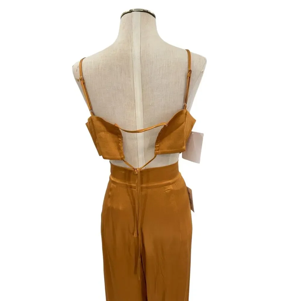 Shona Joy Alma Tuxedo Trouser Crop Top Matching Set Wide Leg Turmeric US 8 NWT